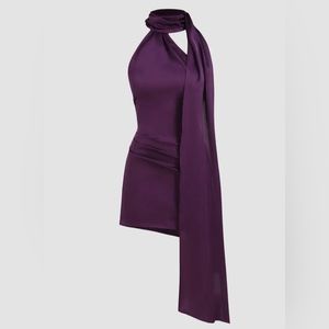 Satin high neck backless dress